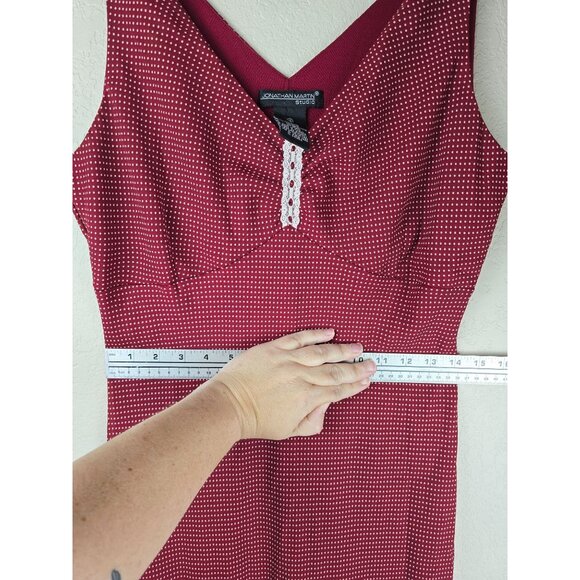 Vintage Y2K Red Tiny Polka Dot Midi Babydoll Dress Size 12 Flared Hem - Picture 4 of 6